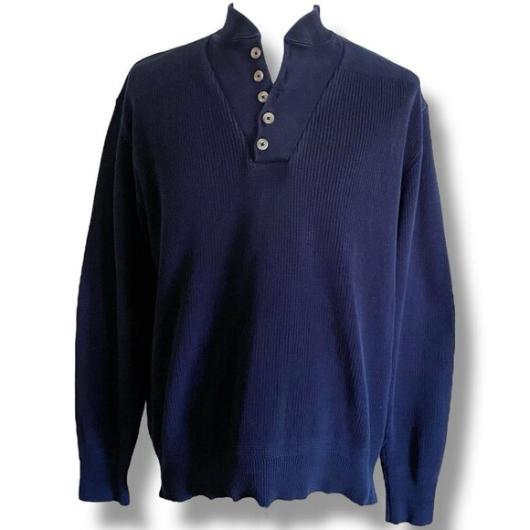 Vintage LL Bean Mens Sweater Sz XL Navy Blue Shawl Collar Cotton Fisherman MiUSA - Picture 1 of 5